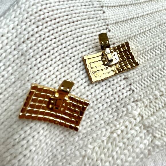 Vintage Bluette Made in France Rhinestone & Onyx Rectangle Gold Tone Shoe Clips - Picture 2 of 3
